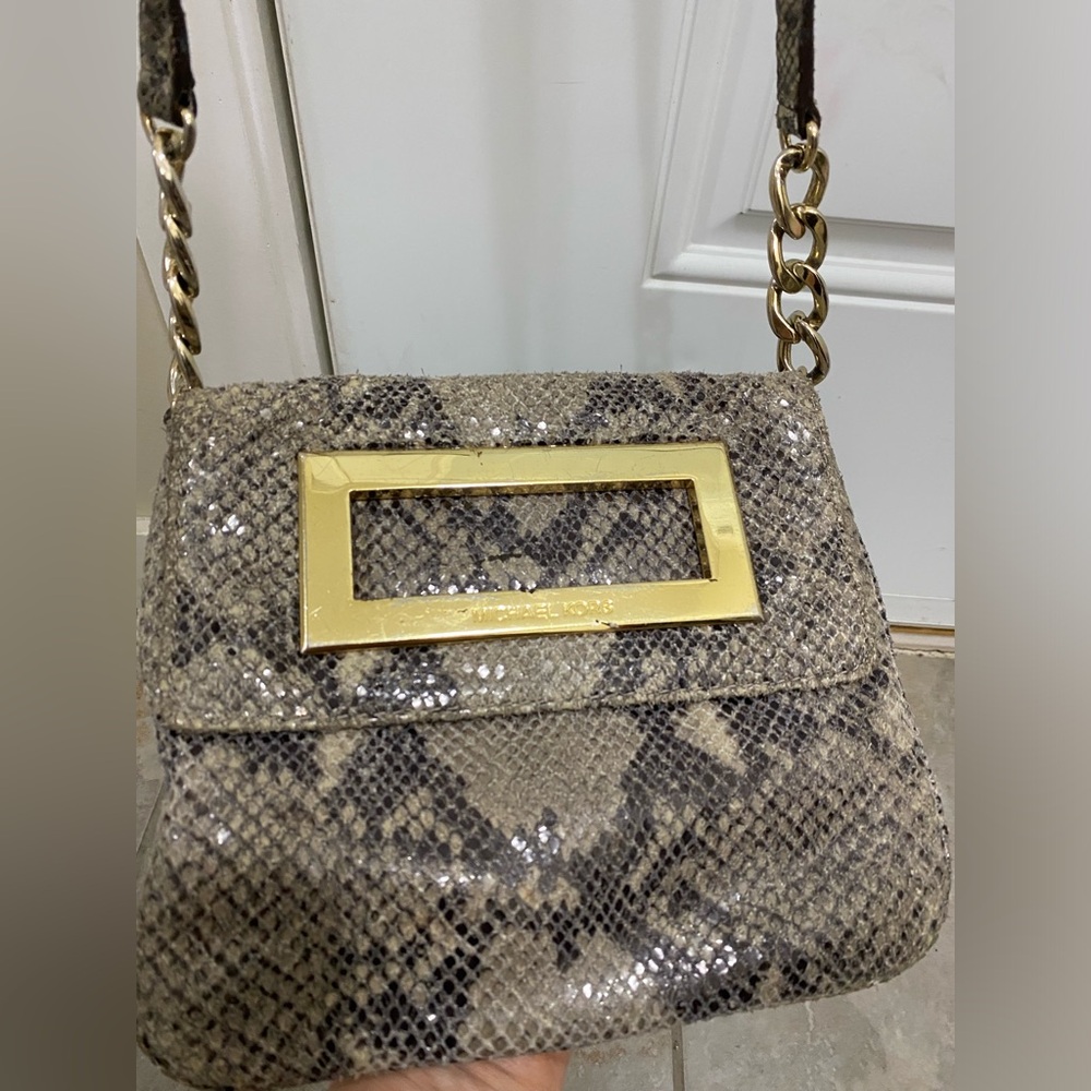 Michael Kors Gold Accent Snake Print Shoulder Bag